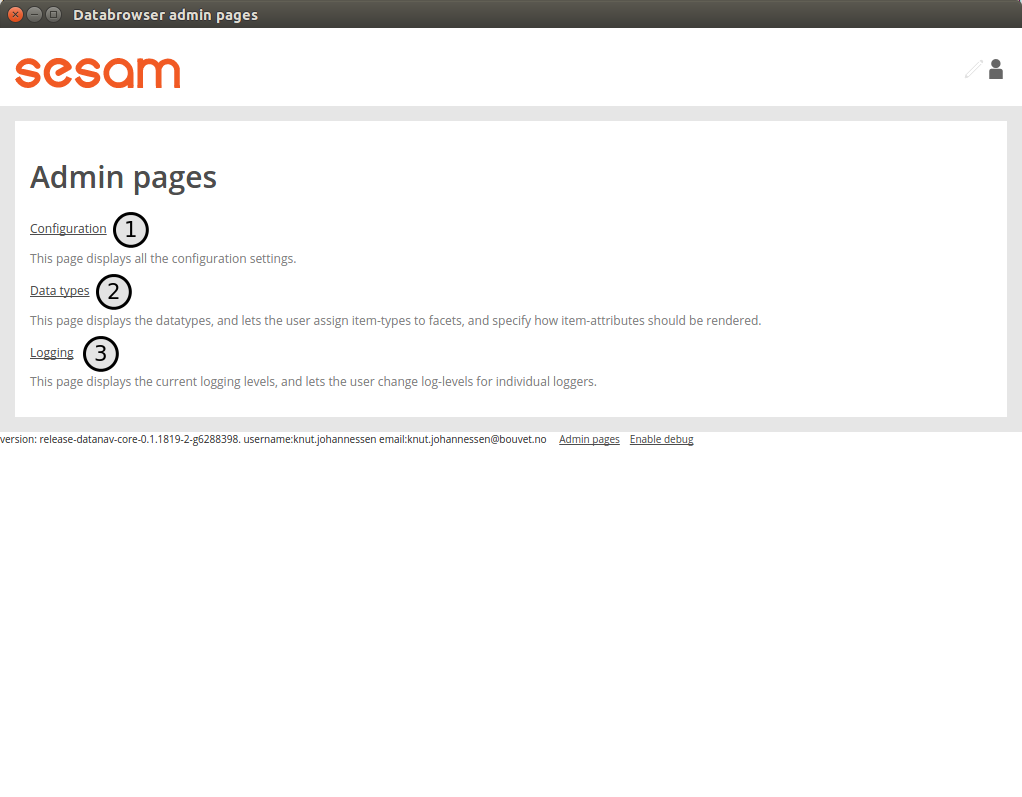 Screenshot of admin index page