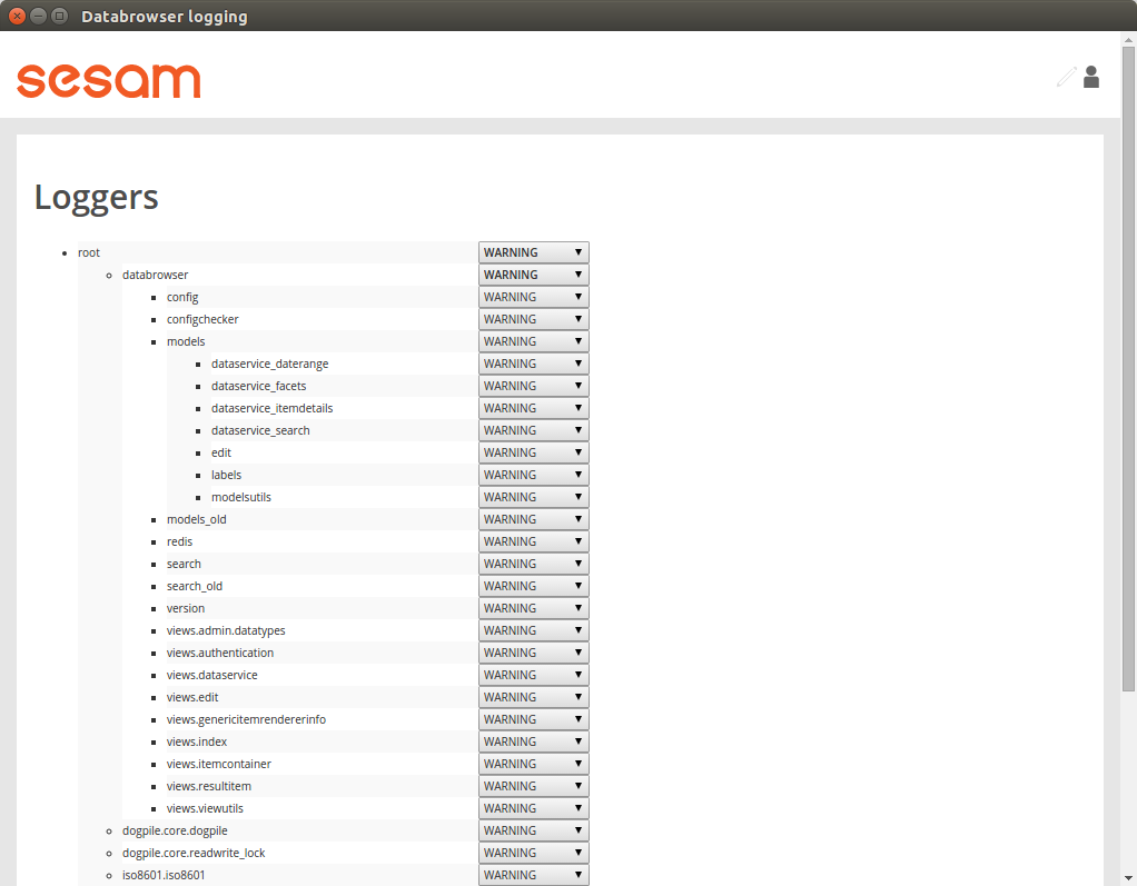 Screenshot of logging admin page