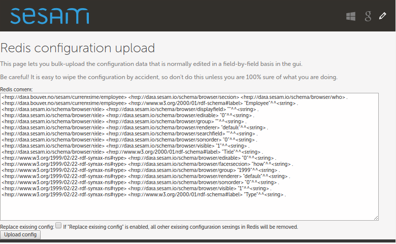 Redis configuration upload page screenshot