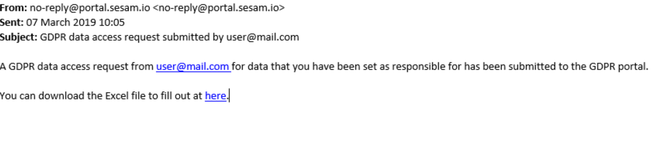 Data request email sent to system owner