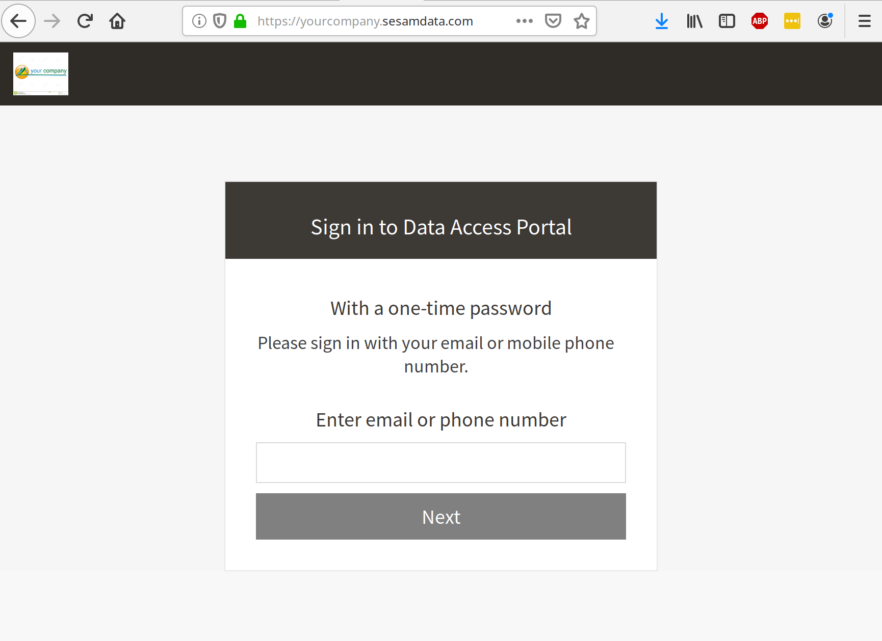 Login page for data subject